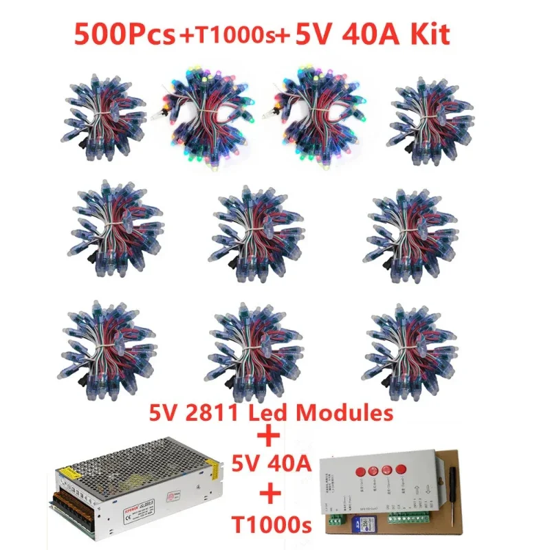 500/1000Pcs DC5V RGB WS2811 IC LED Module Full Kit 12mm Full Color Digital Pixel Light IP68 Waterproof Christmas String Light