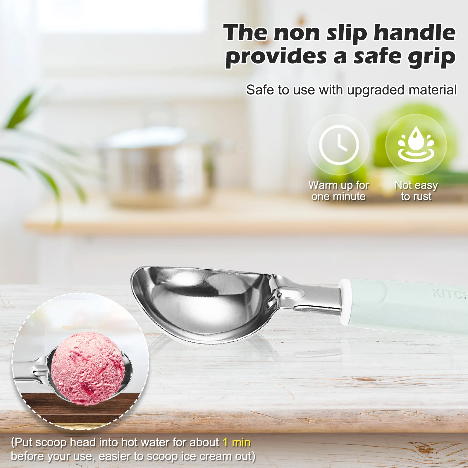 

Ice Cream Scoop Zinc Alloy Mint Green Non-Slip Handle Fruit Dessert Scoop Ice Ball Maker Lightweight Easy Carry