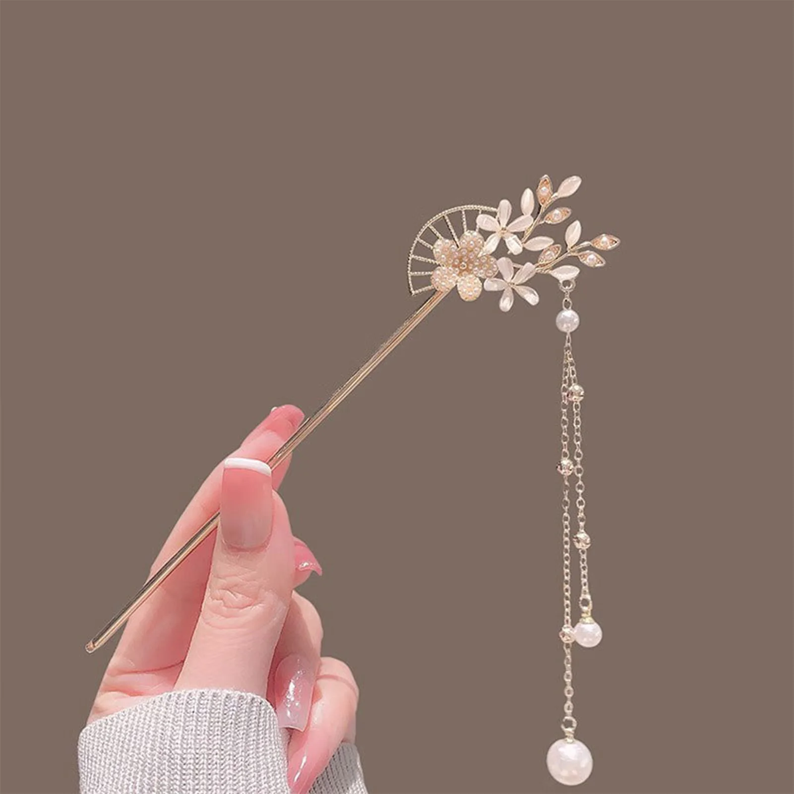 Épingles à cheveux créatives en forme d'éventail avec pompon, plaquées or, pour chignon, accessoires de coiffure DIY