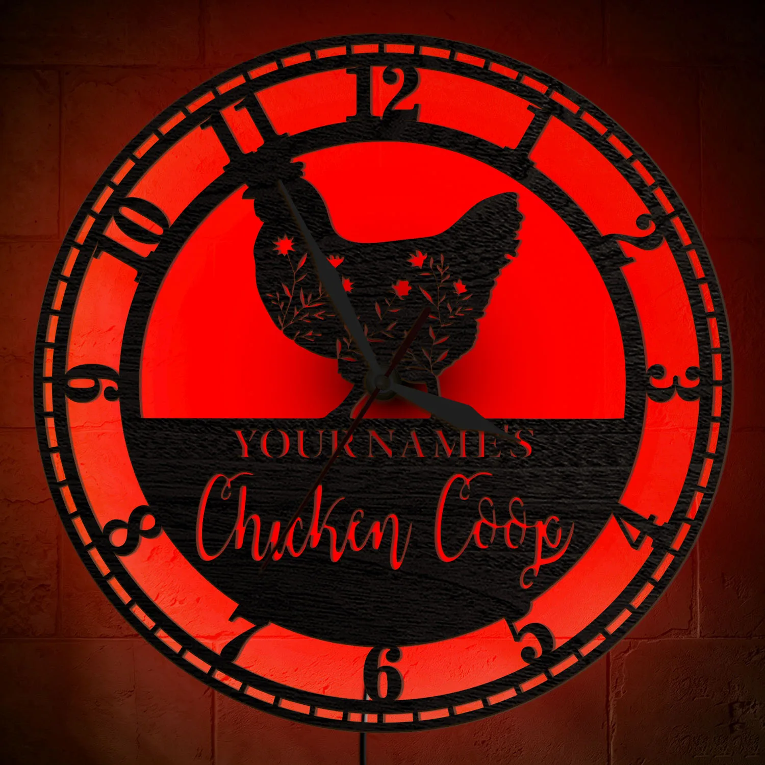 Personalized Chicken Coop Wall Clock RGB LED Backlight Custom Farm Hen Luminous Night Light Wall Clock Country Style Home Decor