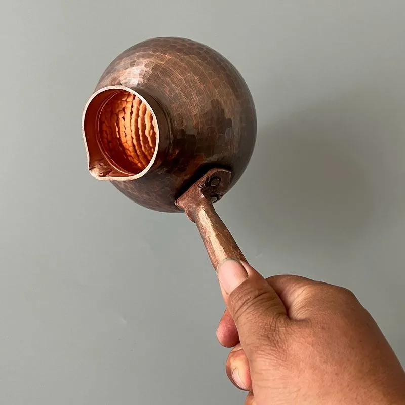 Hammered Copper Tea Pitcher With Wooden Handle Hand‑Forged Tea Brewer Pot Traditional Tea Serving Vessel