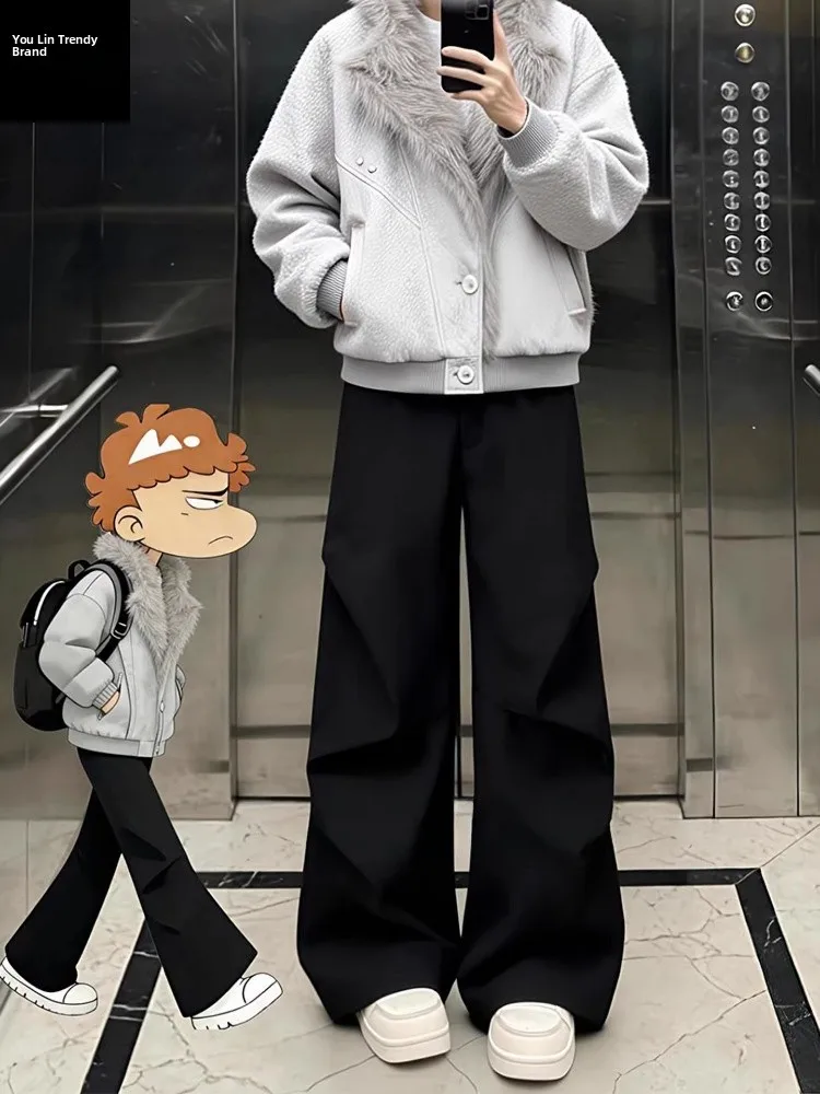 

Мужские повседневные брюки Bla Cleanfit с плиссировкой и расклешенными штанинами, весенние, премиум-класса, с подкладкой из флиса, струящиеся, прямого кроя