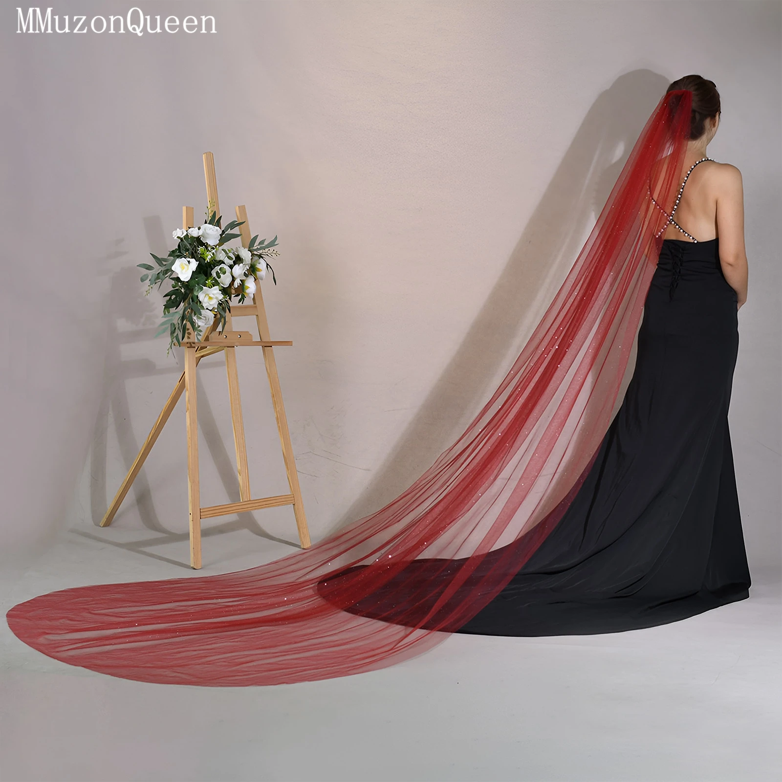 

TOPQUEEN V221 Модное винно-красное женское свадебное элегантное вечернее платье с однослойной фатой из тюля и гребнем для волос