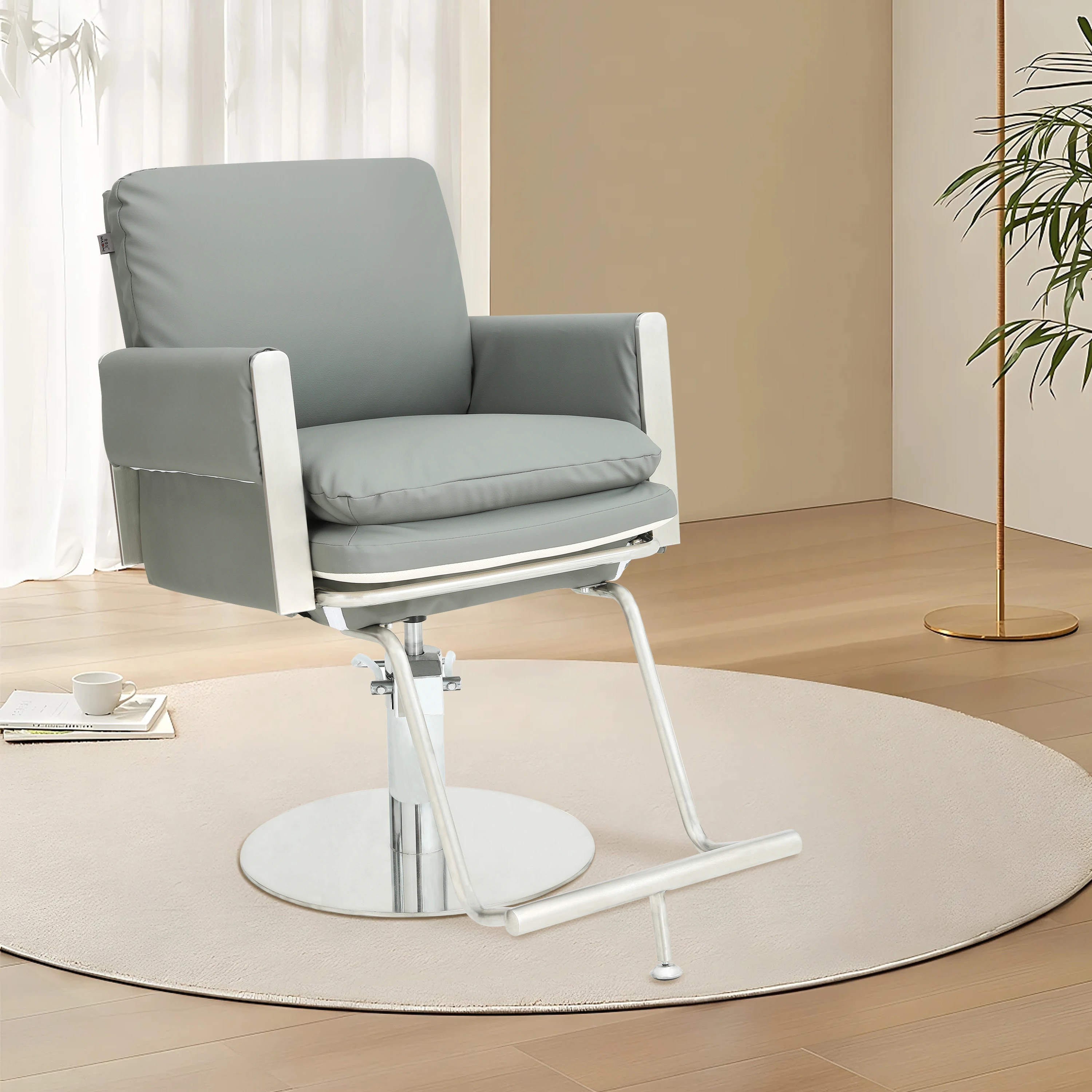 Modern Grey Hydraulic Barber Chair, Adjustable Height Salon Hair Cutting Chair for Beauty Hair Salon