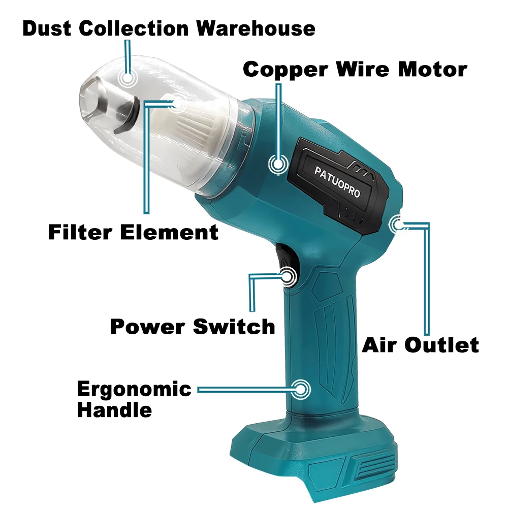 PATUOPRO Cordless Mini Car Vacuum Cleaner Multifunction Dust Collect Handheld Rechargeable Power Tools For Makita 18V Battery