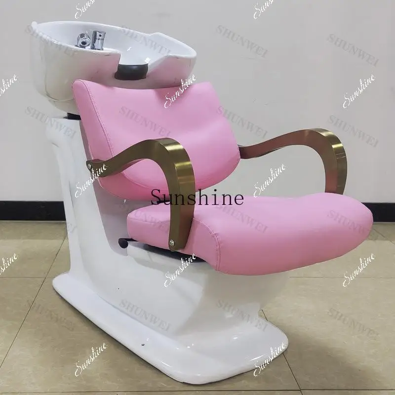 FTBarber Shop Recumbent Stainless Steel Armchair Adjustable Foot Shampoo Bed