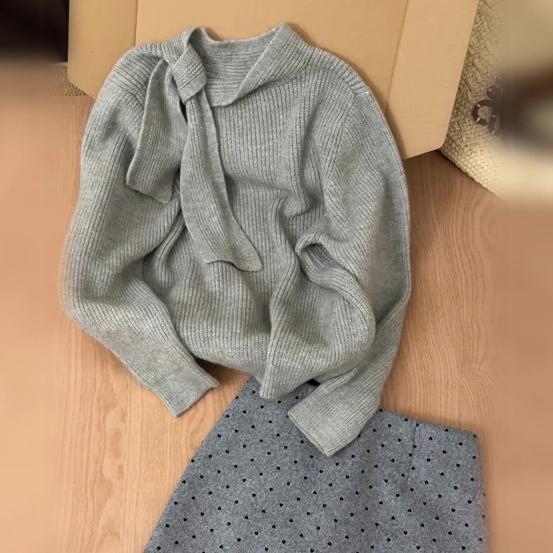 

Ay High-Ne вязаный свитер с длинными рукавами, женский осенне-зимний свободный утягивающий свитер, модный повседневный удобный топ