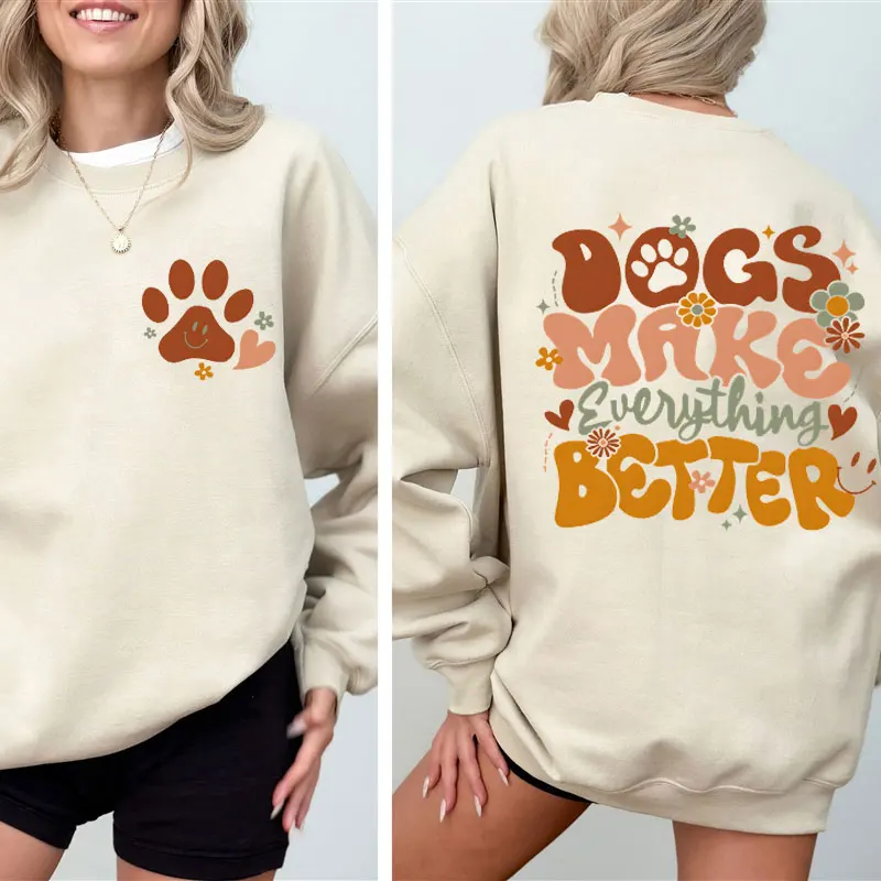 Dogs Make Everything Better Print Tracksuit Women Classic Retro Fashion Sweatshirts Fleece Warm Casual Clothes Oversize Hoodies