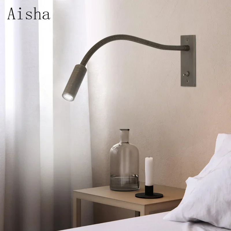 

Modern Bedroom LED Reading Wall Lamp Embedded Metal Hose Wall Light with Switch Hotel Bedside Wall Decoration Light Fixture