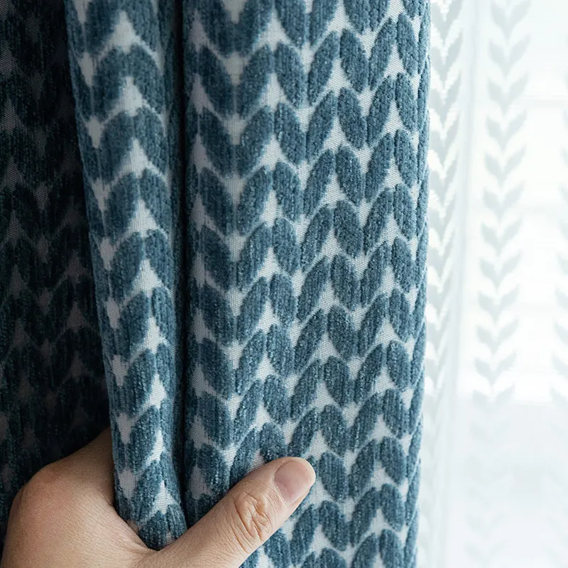 Nordic Geometric Chevron Pattern Chenille Curtains For Living Room Bedroom Light Blocking Window Luxury Home Decoration Custom