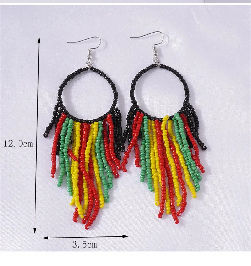 Kymyad Ethnic Earrings For Women Round Beads Tassel Chains Long Earrings Vintage Handmade Colorful Beads Women  Earrings