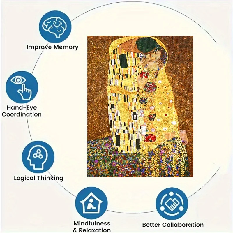 ## 500/1000pcs Puzzle, DIY Paper Puzzle, Klimt Kiss Canvas Reproduction, Adult Puzzle, Suitable for Home Leisure Jigsaw, Coupl