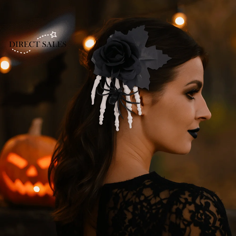 

Gothic Cloth Ghost Claw Hair Clip Flower Steampunk Skeleton Hand Hairpin Lolita Cosplay Supply Halloween Headwear Party Supply