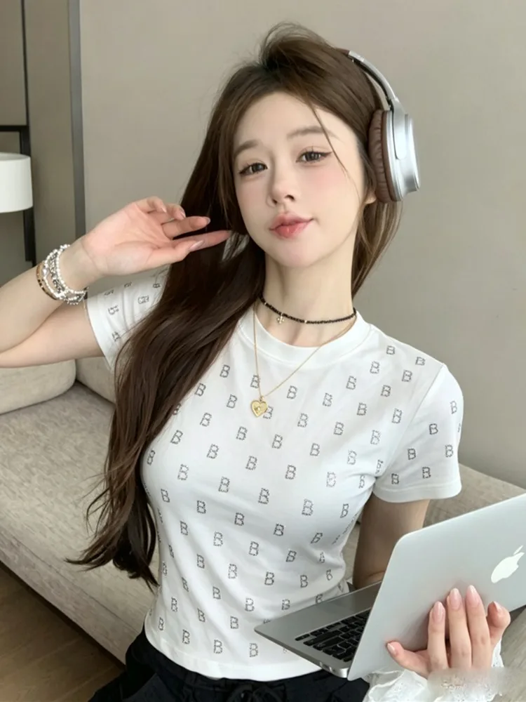 

Slim Fit Short Sleeve T-Shirt Women's Summer New Style Cool Girl Short Length Half Sleeve Top Skin Friendly Breathable Knitted