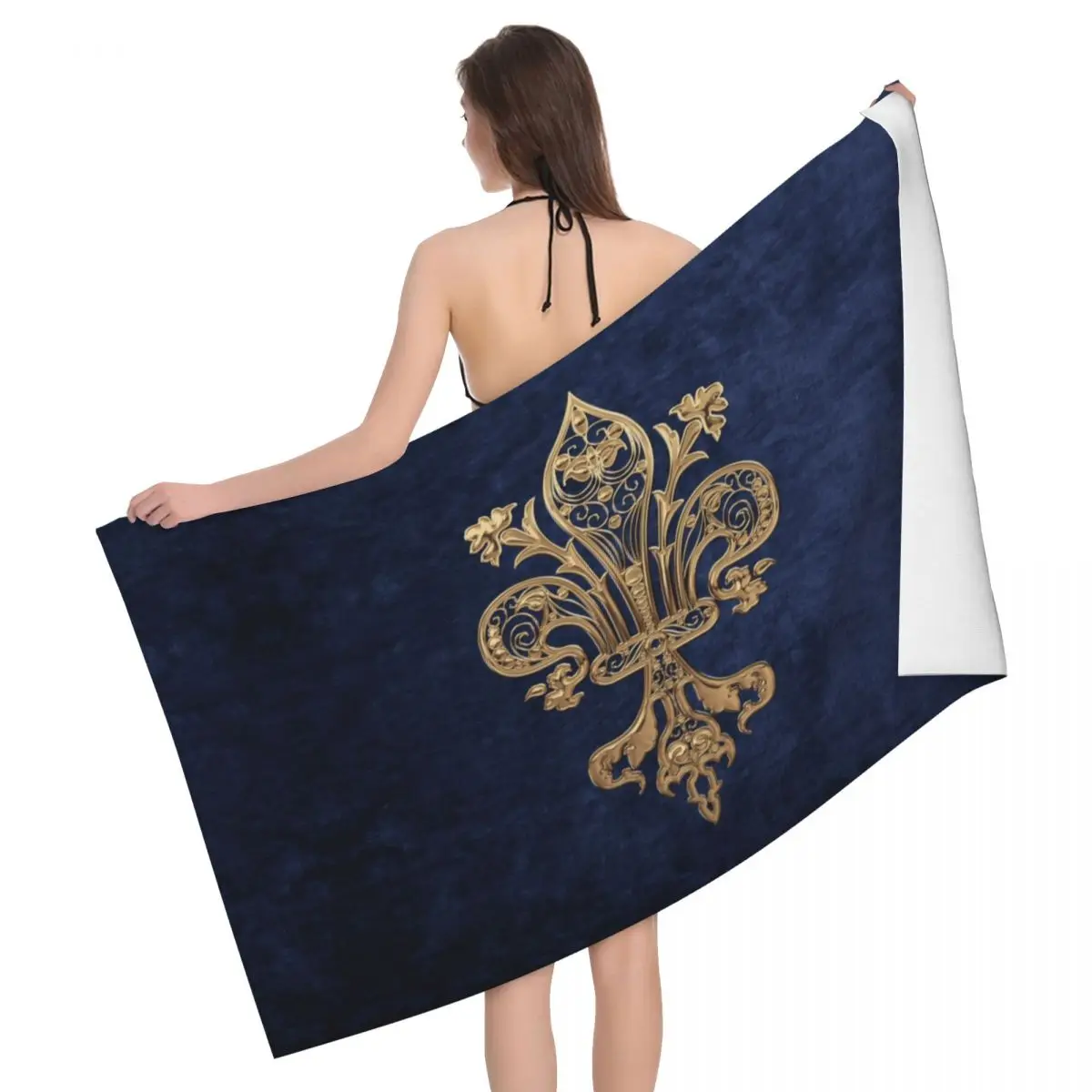 

Customized Quick Dry Microfiber Bath Beach Towel Soft Linen Fleur-De-Lys Lily Flower Sauna Shower Towels