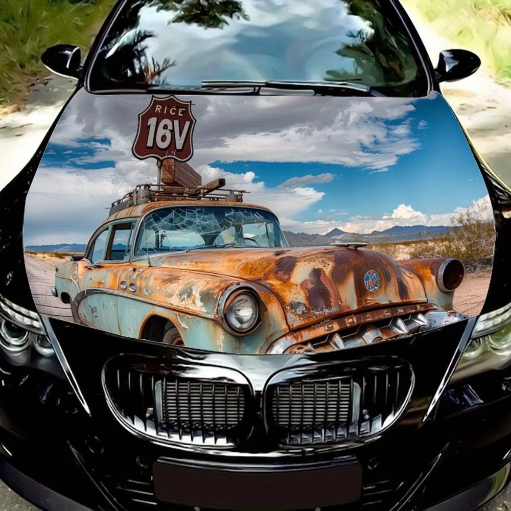 

Blue Sky Vintage Old Truck，Gift, Car Vinyl Wraps, Engine Hood Decal Sticker, Splash-Resistant, Easy Removal, Durable Personalize
