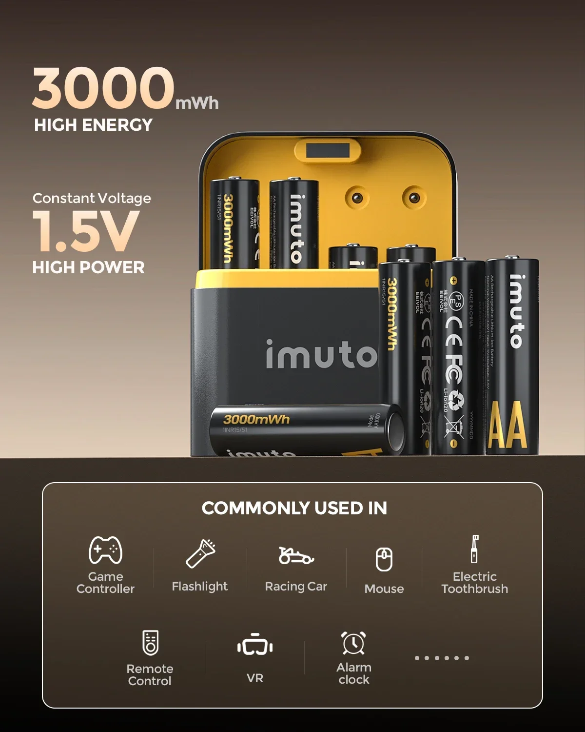 8-Slot Rapid Charger for 3000mAh AA Rechargeable Batteries - Independent Fast Charging Slots for 1.5V Lithium-Ion Cells