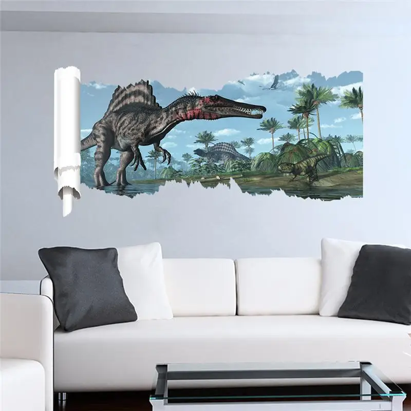 Vivid 3d Spinosaurus Dinosaur Wall Stickers For Shop Office Home Decoration Diy Kids Bedroom Mural Art Pvc Decals Animal Posters