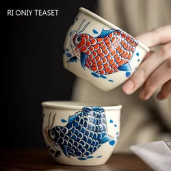1 Pc Chinese Handmade Fish Tea Cup Retro Ceramic Tea Bowl Master Teacup Portable Beauty Meditation Cup Tea Set Accessories