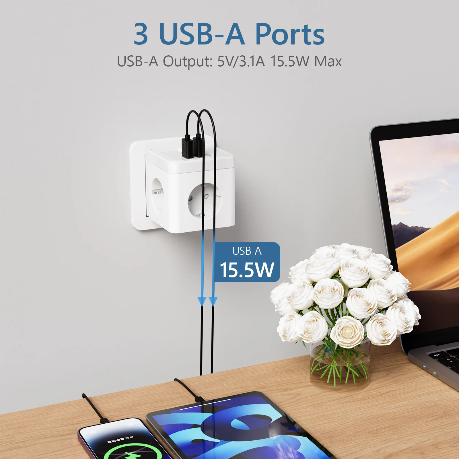 Multiple Wall Socket Extender with Switch 3 Outlets 3 USB Ports Portable Cube Multi Socket Power Adapter Charger For Home Travel