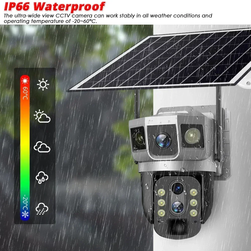 12MP 6K Solar Power 4G IP Camera 10X Zoom CCTV Surveillance Outdoor Waterproof Wireless PTZ Security Camera Built-in Battery 4K