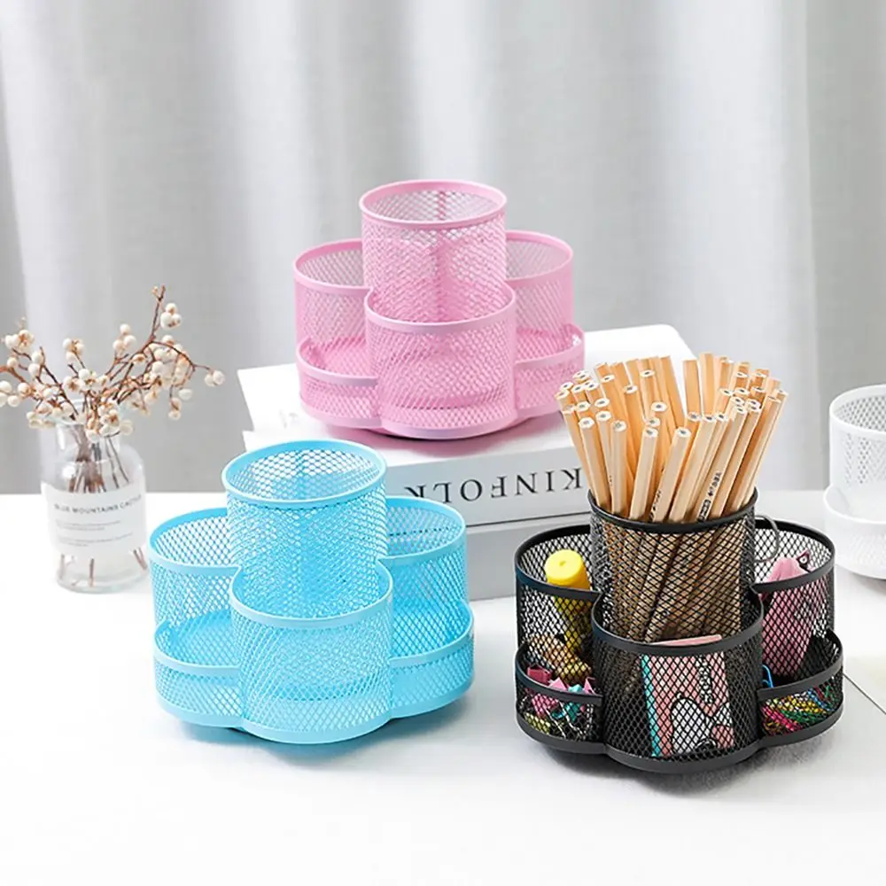 Creative 360 Degree Rotating Pen Holder Multi-Functional Metal Mesh 7 Compartments Pen Container Desk Stationery Organizer