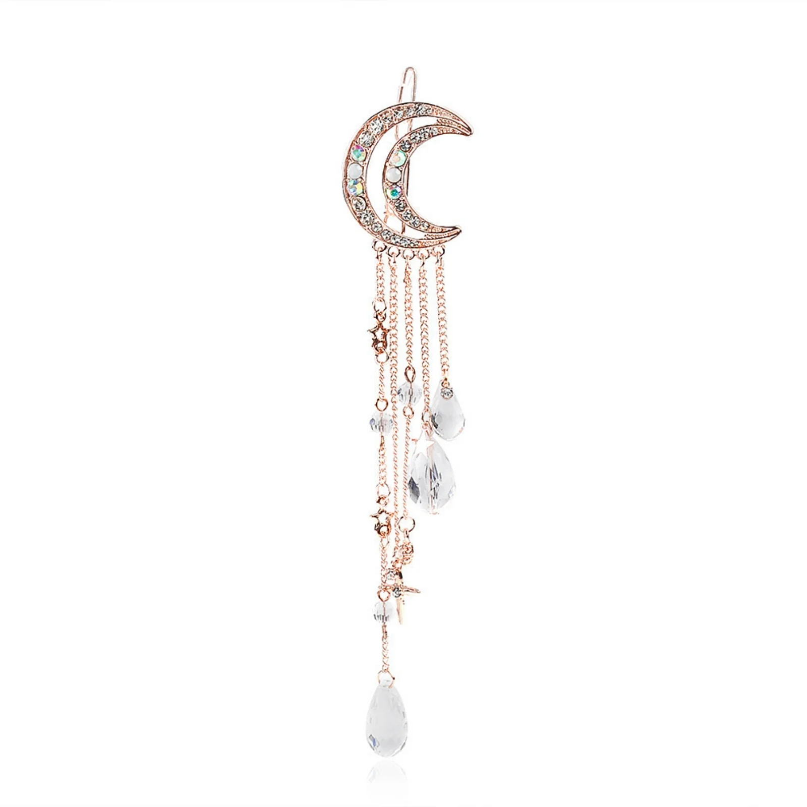 1 Stück Ramadan-Mond-Haarspange für Damen, funkelnde Kristall-Strass-Halbmond-Haarspangen, elegantes Quasten-Haaraccessoire – Detail 8