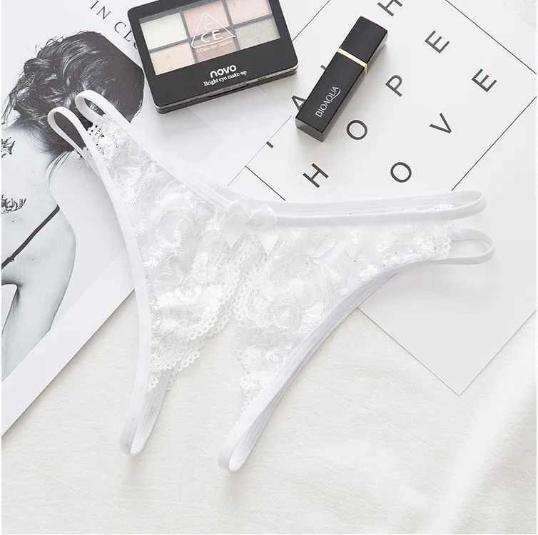 Sexy lingerie, open cut, no take off thong, embroidered strap underwear, lace sexy pearl underwear for women