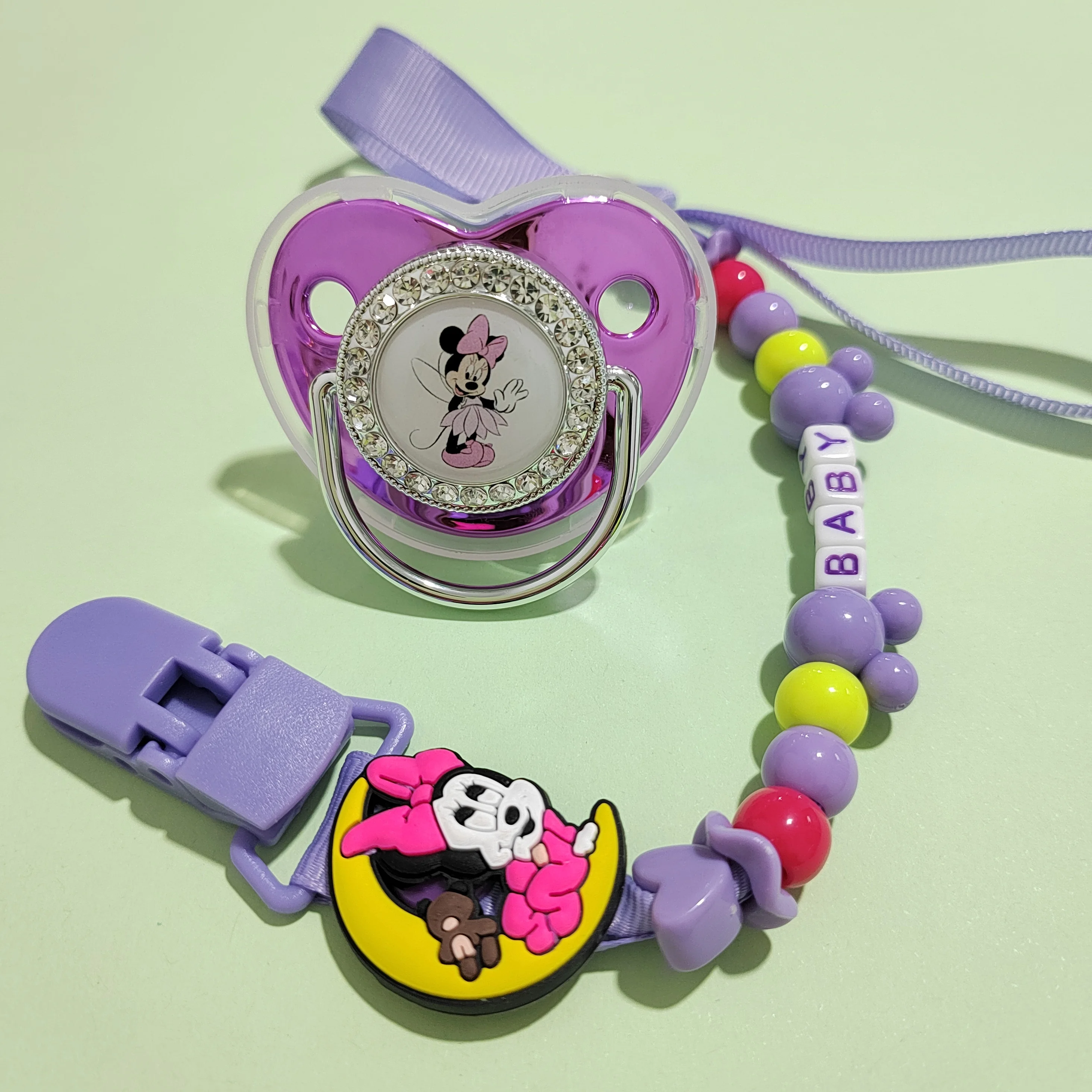 Disney Mickey Mouse Print Baby Pacifier Clip Food grade silicone orthodontic prosthetic nipple Baby Pacifier Personalized clip