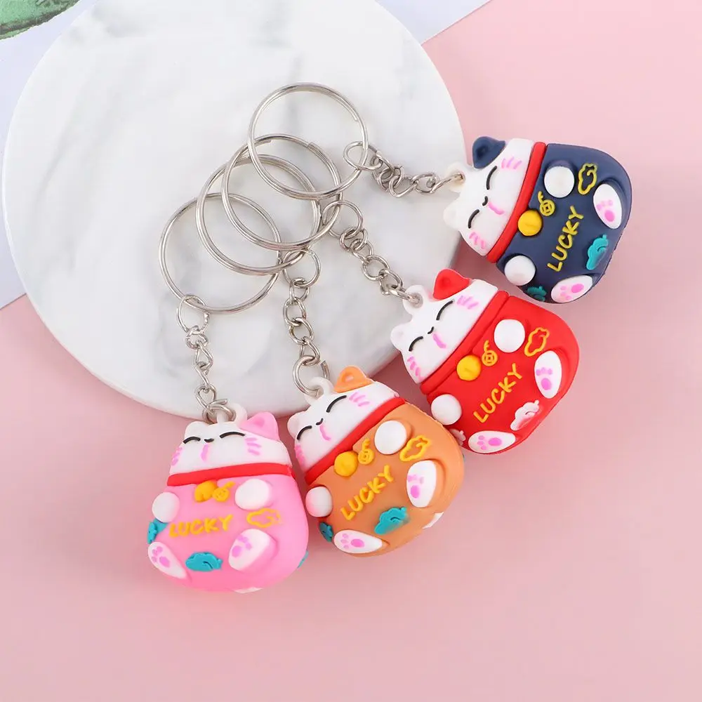 Charm Gift Three-dimensional Good Luck Ornaments Phone Accessory Cartoon Key Ring Lucky Cat Keychain Car Keyring Bag Pendant
