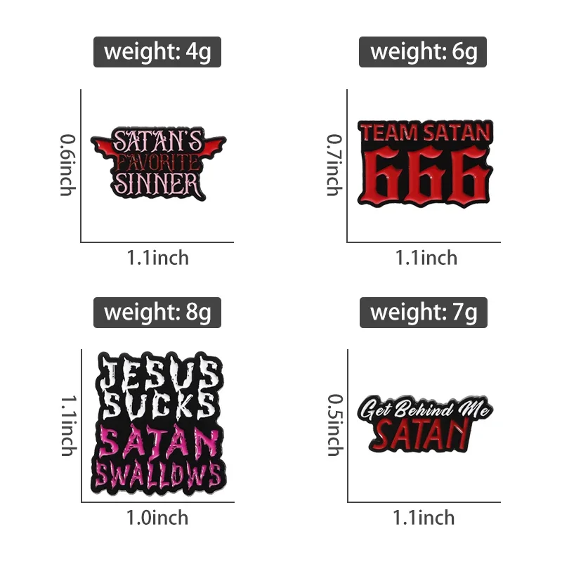 5PCS/SET Satanic Quotes Enamel Pins Custom JESUS SUCKS SATAN SWALLOWS Brooches Lapel Badges Punk Jewelry Gift Wholesale