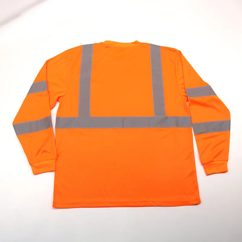 New Reflective Work Clothes Traffic Safety Protection Long Sleeve T-Shirt Bright Round Neck Bird's Eye Cloth