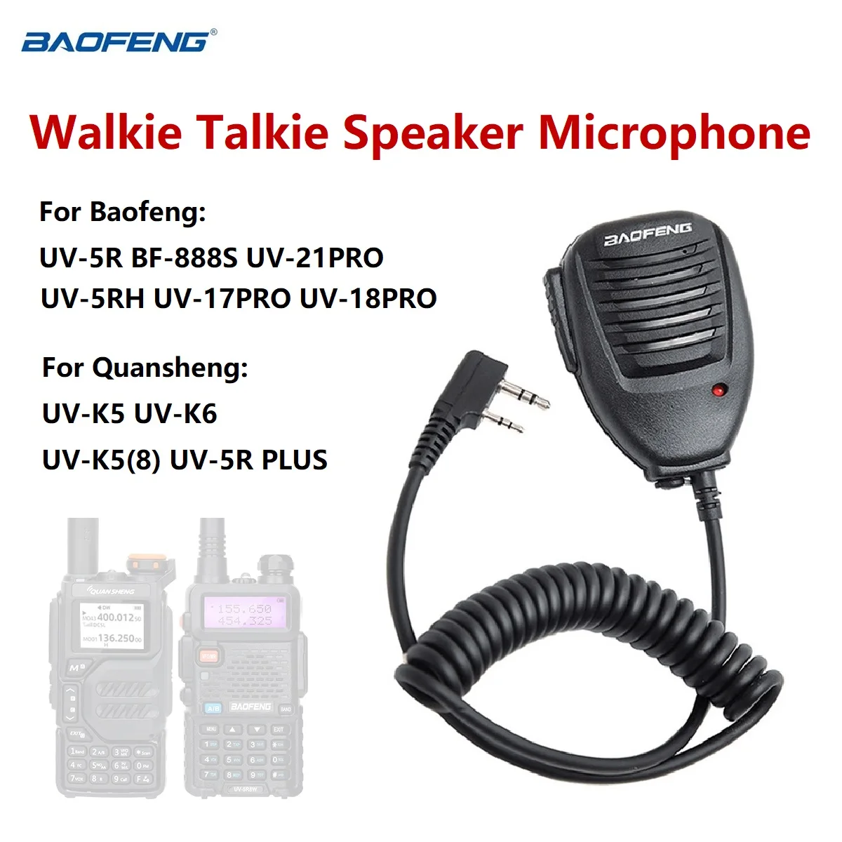 

UV-K5 Baofeng Quansheng Walkie Talkie Speaker Microphone For Baofeng UV-5R BF-888S UV-82 UV 13 Pro UV-16 Pro Two Way Radio