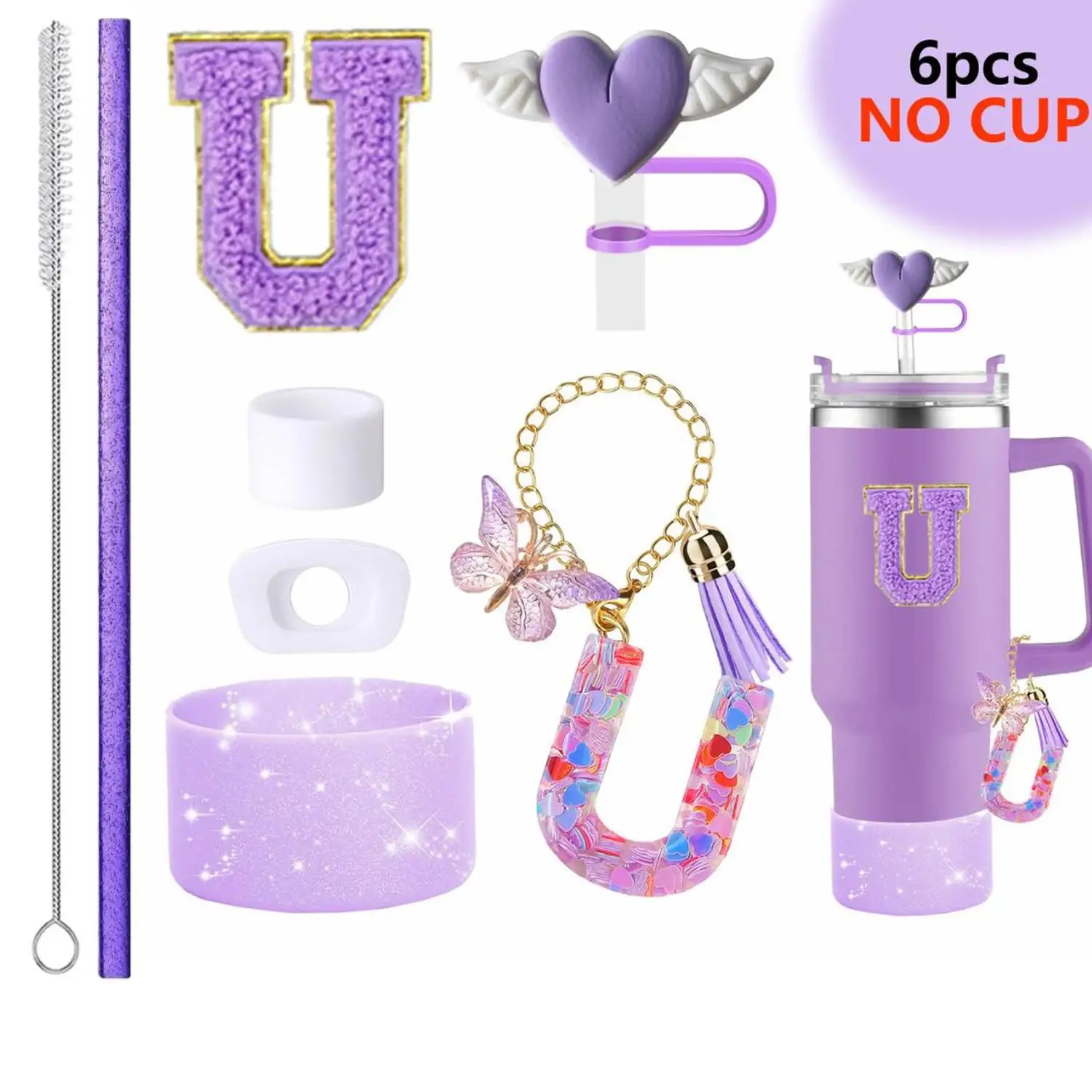 Ins Bow Tassel Letter Charms Leak Stopper for Stanley Tumbler Heart Straw Topper Cup Sleeve Compatible Straws Accessories - view 4