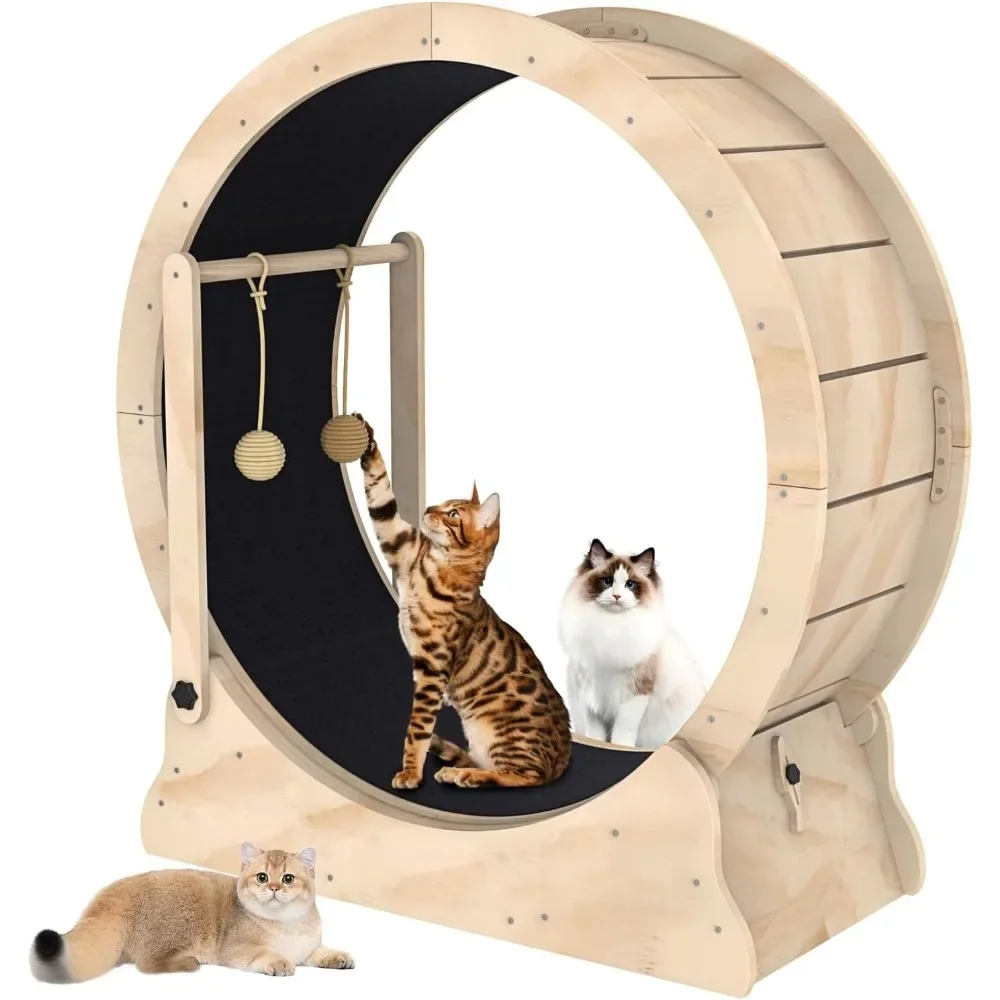 

Toys for Cats, Cat Running Wheel Treadmill With Carpeted Runway & Teaser Pet Toy Accessories Things Products Supplies Home