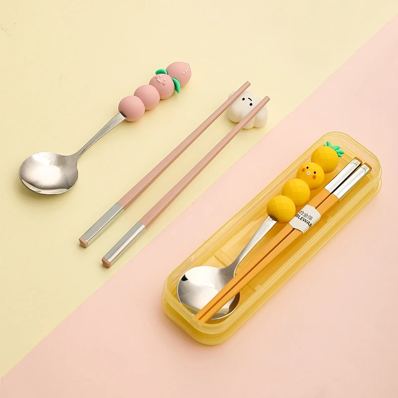 

Chopsticks And Spoon Set Portable Travel Cutlery Storage Case Lunch Box Essentials School Supplies