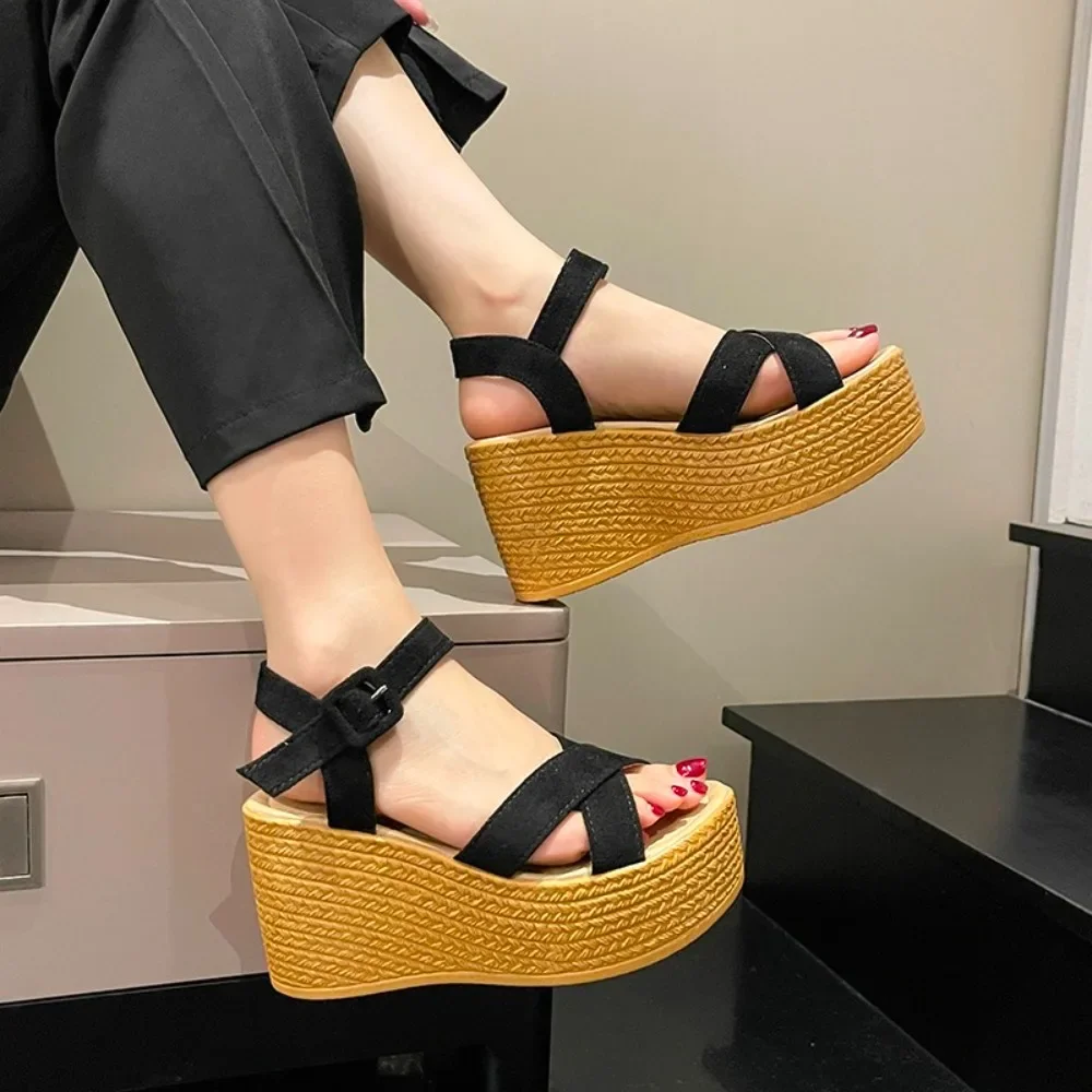 9cm Summer Women\'s Sandals Fashion High Heel Slope Heel Platform Open Toe Women\'s Sandals Size 34-42