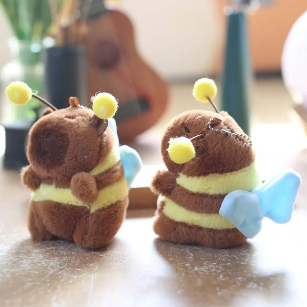 Animal Turtle Bee Capybara Key Ring Cross Dressing PP Cotton Wing Flutter Doll Brown Fur Plush Bee Turtle Pendant Children Gift