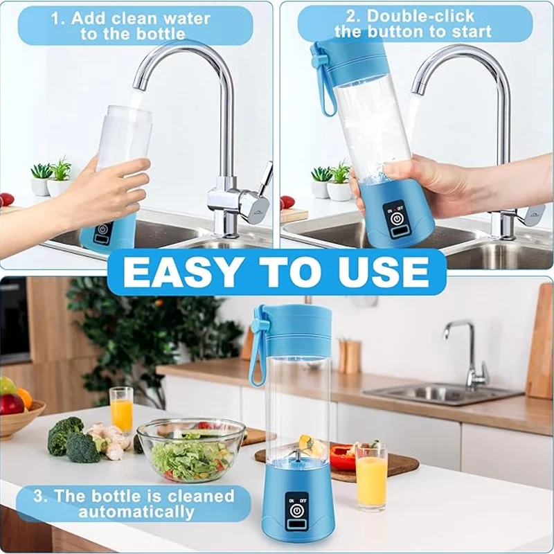 380ml ポータブル電動ジューサー フルーツスムージーブレンダー USB充電式ミニジューサーブレンダー 旅行やフィットネスに最適