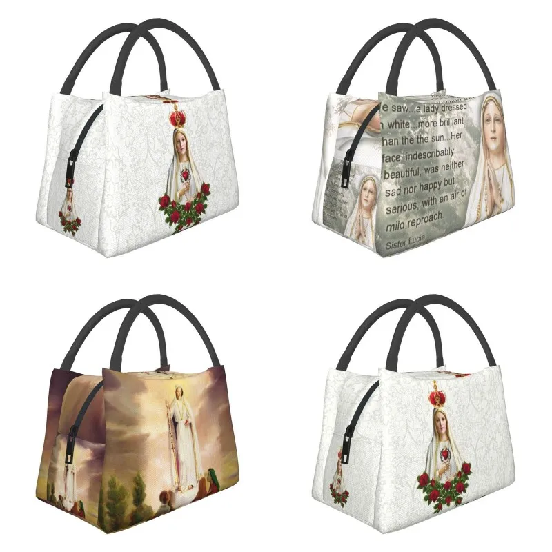 

Our Lady Of Fatima Virgin Mary Insulated Lunch Bags for Women Leakproof Rosary Catholic Cooler Thermal Lunch Tote Beach Camping