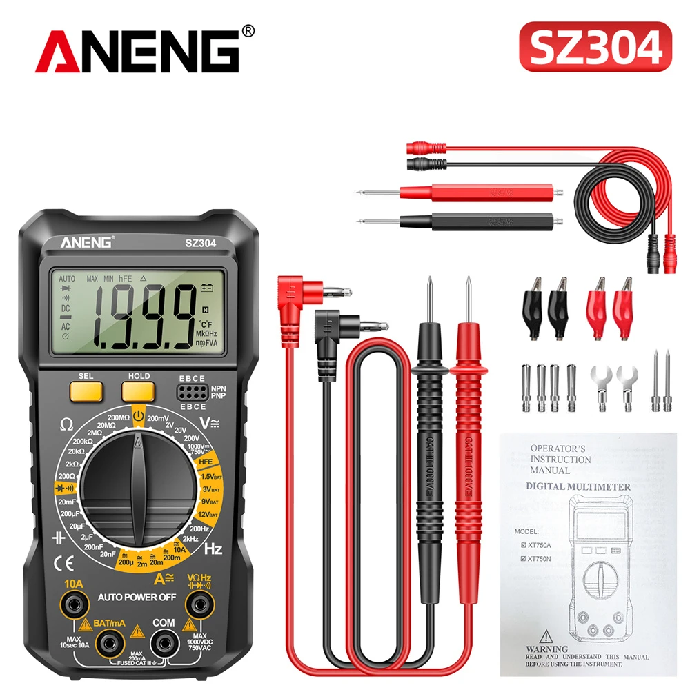 ANENG SZ304 Digitale 2000 Telt Multimetes AC/DC Spanning Stroom Weerstand Ohm NCV Hoge Precisie Professionele Multimetro Tester