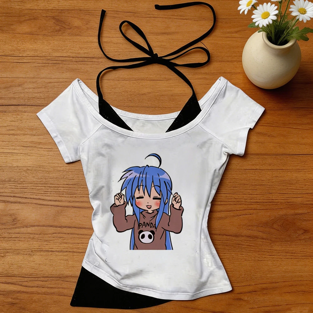 Camiseta corta Lucky Star Otaku para mujer, camiseta japonesa de manga, jojifuku, manga, cutecore, meme