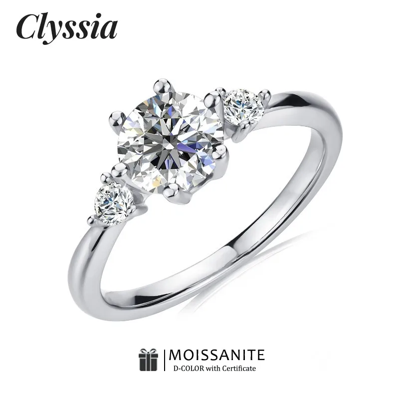 

CLYSSIA 925 Sterling Silver Original Moissanite D VVS1 Wedding Ring Jewelry Certified White Gold Plated for Women with GRA