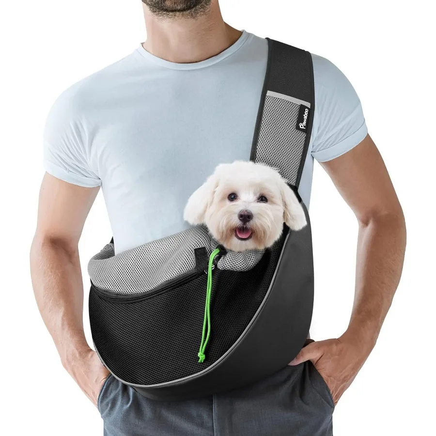 

Pet Dog Sling Carrier Hand Free Drawstring Dog Papoose with Adjustable Strap Breathable Mesh Bag for Puppy Cat Crossbody Satche