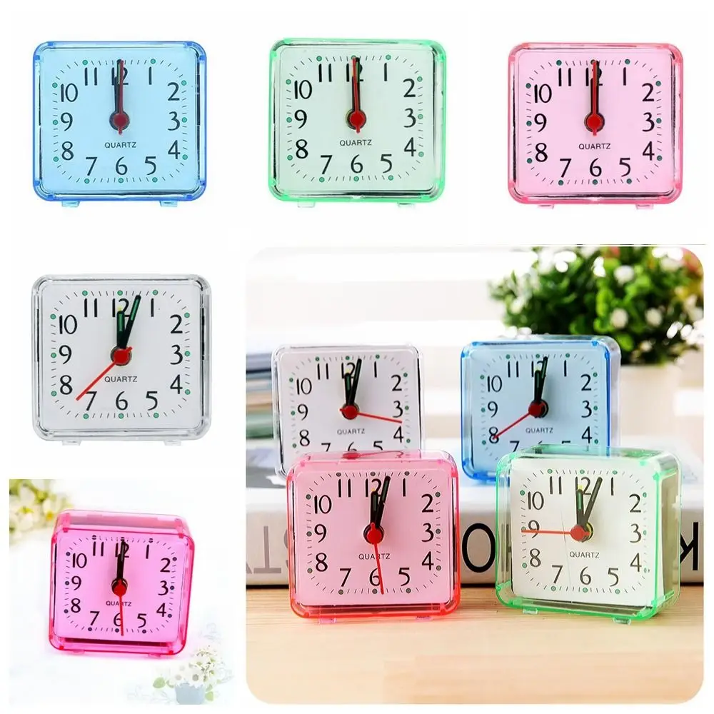 Fashion Mute Square Alarm Clock Transparent Candy Color Mini Table Clock Square Stably Stand ​Bedroom