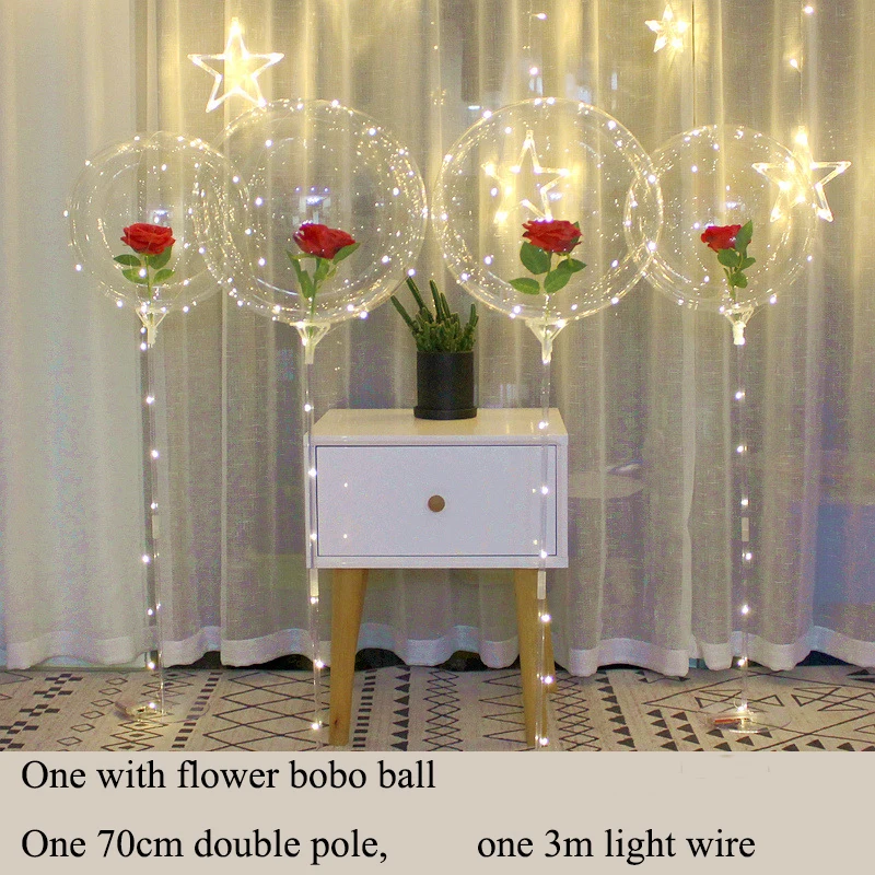 Creative Balloon Rose Flower Bouquet Wedding Decoration Bobo Ball LED Glowing Column Decoration Scene Birthday Party Room Layout