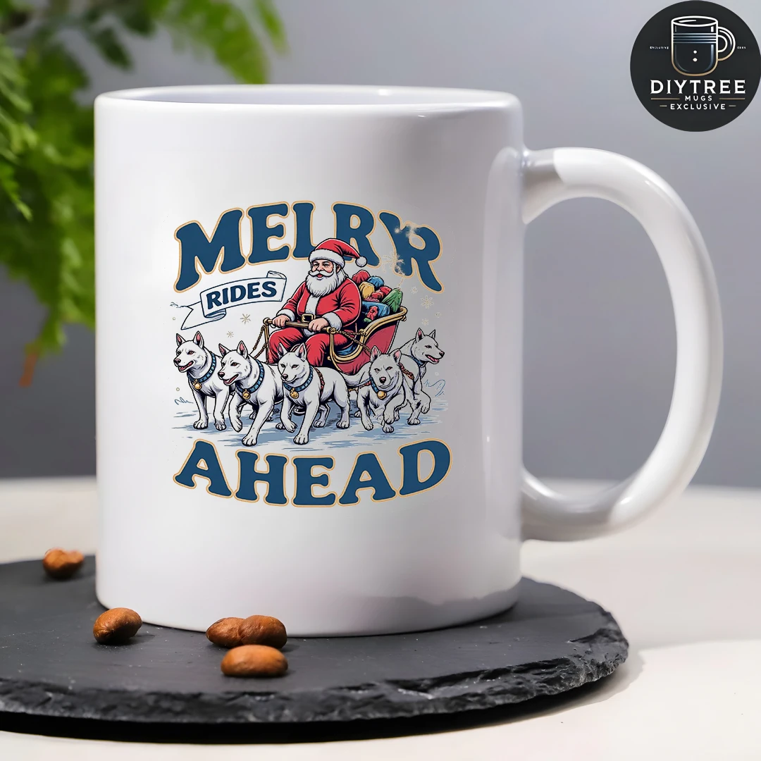 Taza de café con temática de trineo de Papá Noel de 11 oz + taza para niños, regalo perfecto para la oficina familiar para Navidad