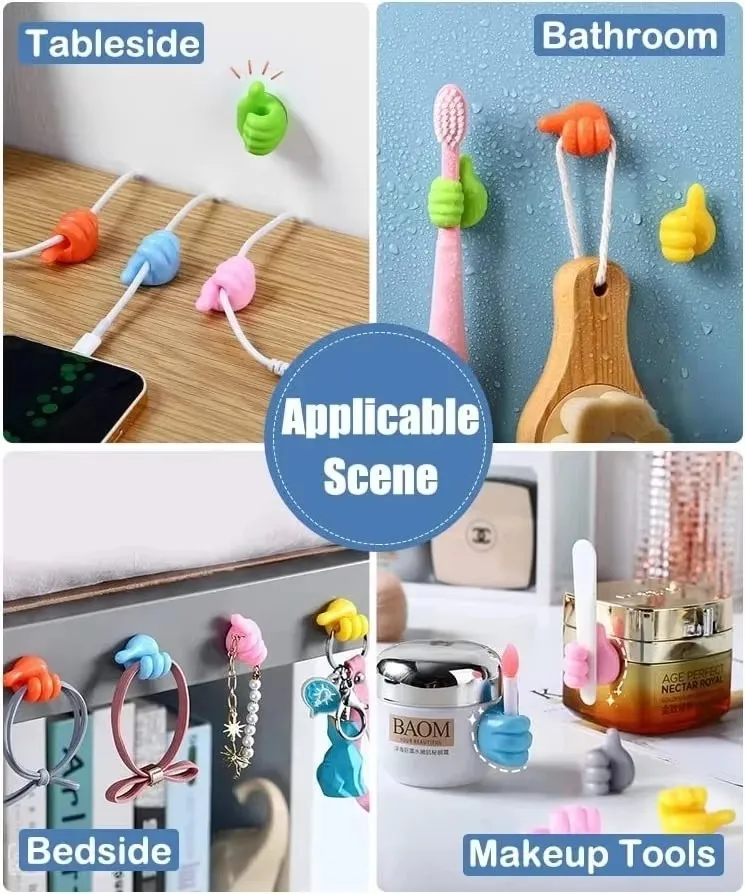 4/10Pcs Self Adhesive Silicone Thumb Wall Hooks Multifunctional Adhesive Cable Organizer Clip Key Hook Wall Hanger Storage Hooks