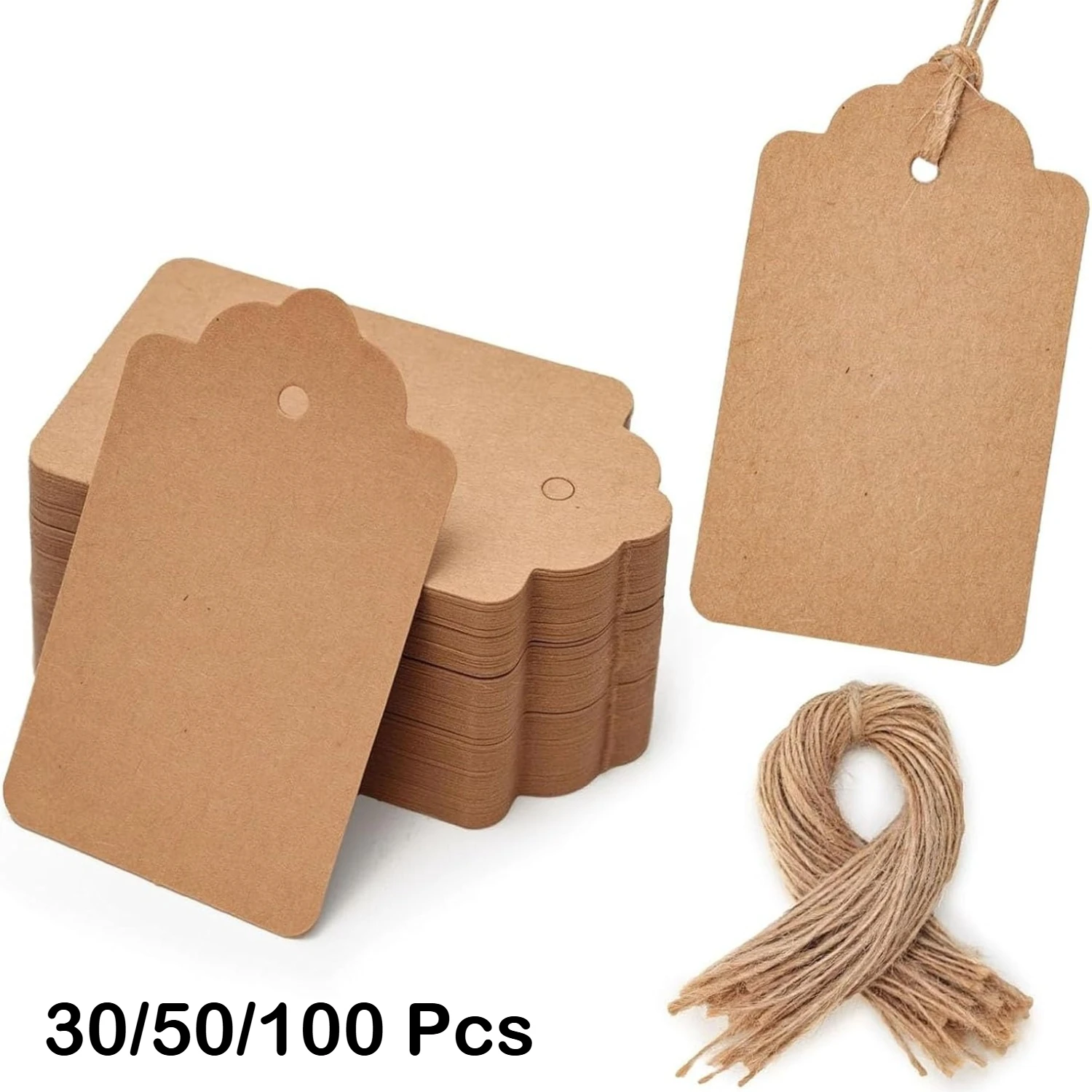 Kraft Paper Hang Tags With Rope 30/50/100Pcs Halloween Christmas Thanksgiving Gift Labels DIY Snack Bookmarks
