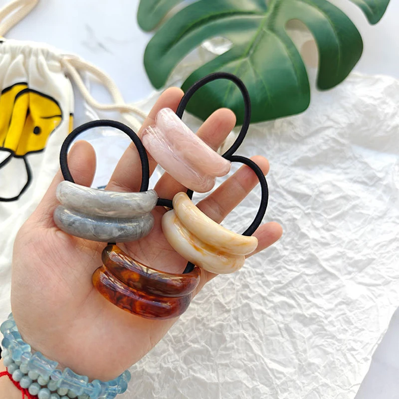 New Tortoiseshell Acetic Acid Double Arch Cuff Hairband Resin Elastic Ponytail Hair Pin Rope Headwear Jewely Accessories